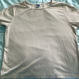 Old Navy Cream Ribbed Short Sleeve Shirt (Size: M)